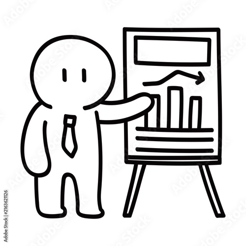 Businessman Giving Presentation with Chart Board Business Line Art Doodle