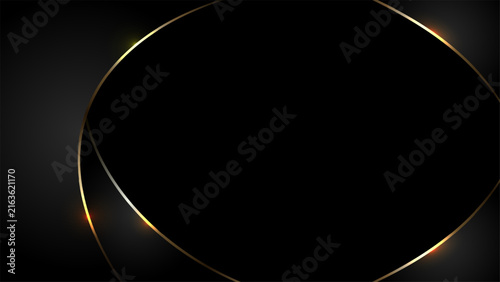 Luxury black and gold background with elegant smooth metallic curves glowing light sparks and copy space, premium banner design