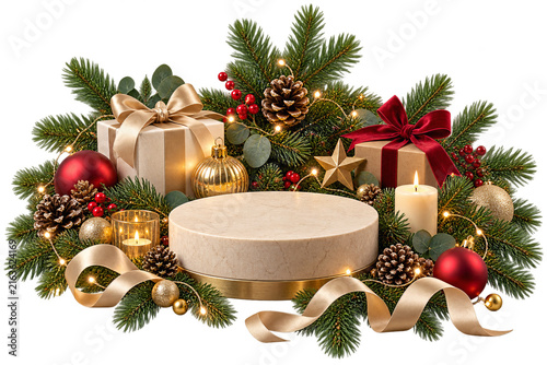 Elegant Christmas Product Podium with Festive Decorations