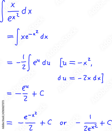 Foto Handwritten definite integral calculus solution written in red ink using u-substitution and sine cosine, isolated on white background for learning