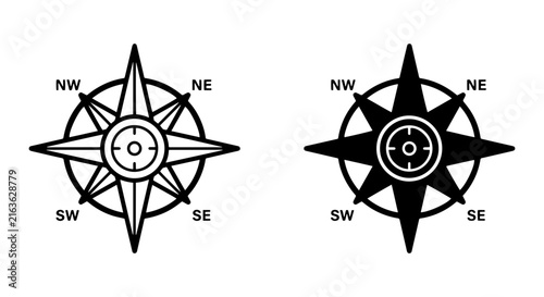 Canvastavla Compass Rose Icons, Navigation Symbols, Directional Guides, Cardinal Points Vect