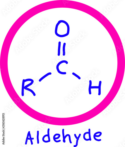 фотографія Aldehyde structural formula showing a carbonyl group bonded to hydrogen and an R group, ideal for organic chemistry education, science, and textbooks