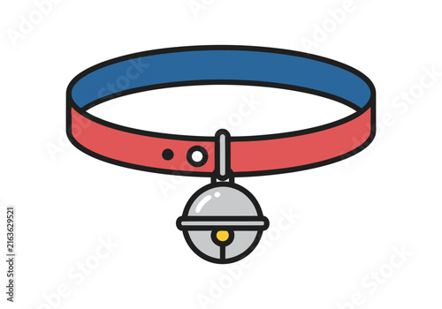 Pet collar with metal silver bell and buckle isolated on clean white background for cat or dog accessories