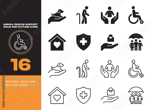 Animal Rescue Support Pet Welfare Charity Solid Outline Icons