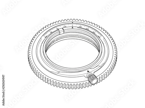 Detailed technical drawing of a circular gear ring, a mechanical component with internal threads.