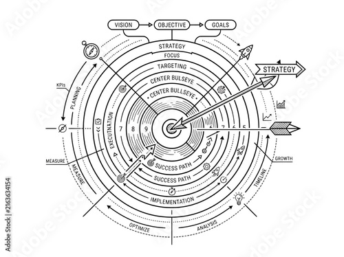 Detailed Strategic Planning Diagram with Vision Objectives and Goals.
