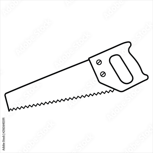 Foto Traditional wood hand saw tool outline icon for carpentry woodworking and home improvement construction projects