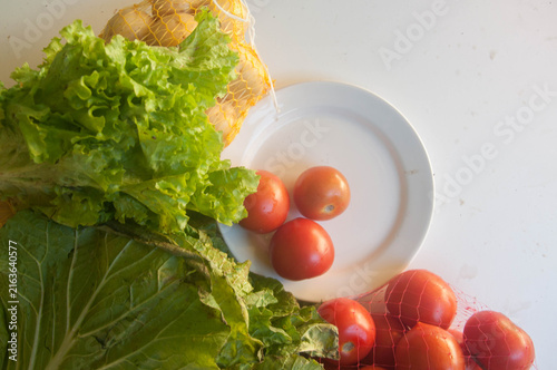 Quadro su tela close-up of tomato  , potato and lettuce