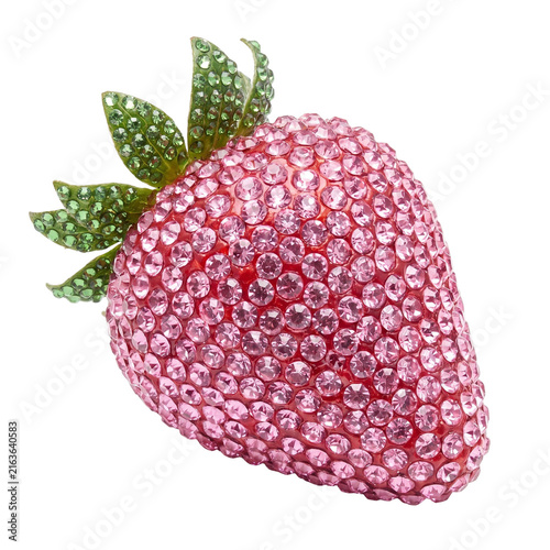 Bedazzled Pink Rhinestone Strawberry PNG Isolated on Transparent Background for Glamorous Fashion, Jewelry and Cute Decorative Designs