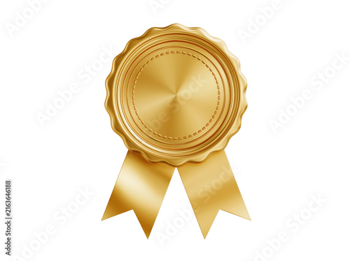 Golden award seal with ribbons isolated on white background for business achievement.