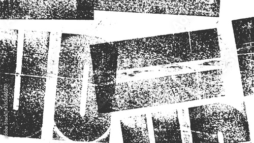 Abstract Black and White Grunge Texture with Distressed Block Print