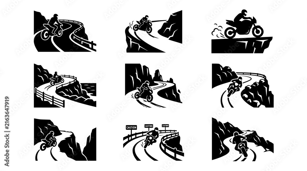 Fototapeta premium Motorcycle Rider on Winding Road Sections.