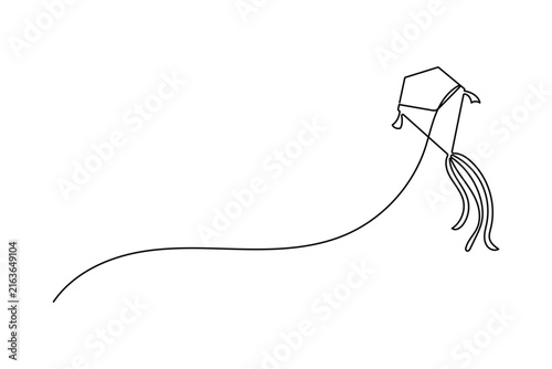 Kite one line art illustration depicting a flying kite with trailing ribbons with editable stroke.