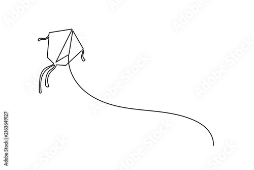 Kite one line art illustration depicting a flying kite with ribbons. Clean vector graphic featuring an editable stroke.