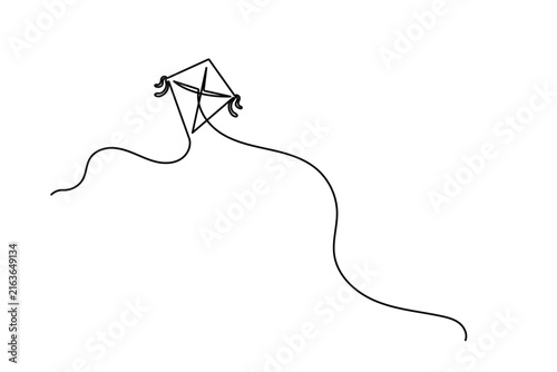 Kite continuous line art featuring a simple single line drawing of a flying kite with editable stroke for clean minimal vector design.