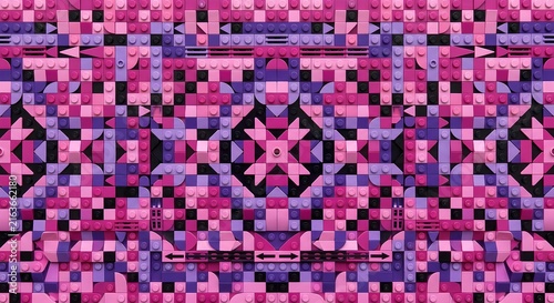 Seamless pink and purple geometric pixel art pattern for digital design backgrounds