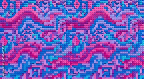 Vibrant geometric mosaic pattern in pink, blue, and purple for modern design projects