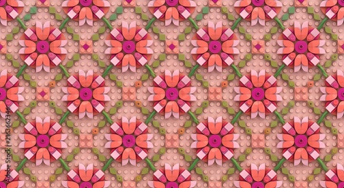 Vibrant seamless floral pattern with pink and purple flowers on soft green background for fabric design