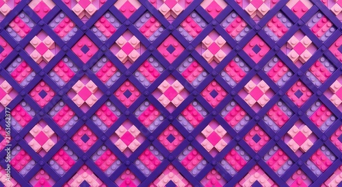 Vibrant geometric seamless floral pattern in pink and purple on dark background for design projects