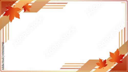 Modern Autumn Corner Frame with Red Leaves and Geometric Lines