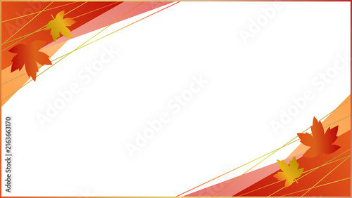 Modern Diagonal Autumn Frame with Leaves and Geometric Shapes
