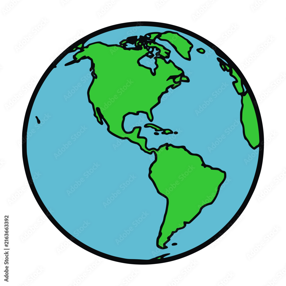 Obraz premium cartoon globe earth map travel nature land sea geography flat color vector illustration template design