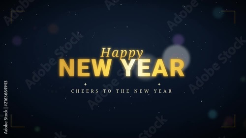 Happy New Year Golden Text Celebration Background with Bokeh Lights