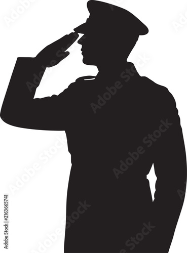 Fotografie Silhouette of a Military Soldier in Uniform Saluting on White