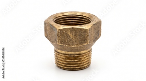 Brass pipe reducer fitting with threaded ends for plumbing and industrial fluid connections.