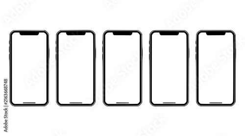 Smartphone screens set with blank displays featuring mobile devices, digital display, mockup, technology, and white space