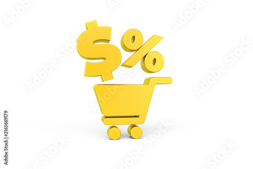 3d gold online shopping cart icon isolated