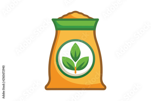 Fertilizer bag with green leaves icon vector illustration isolated on white background
