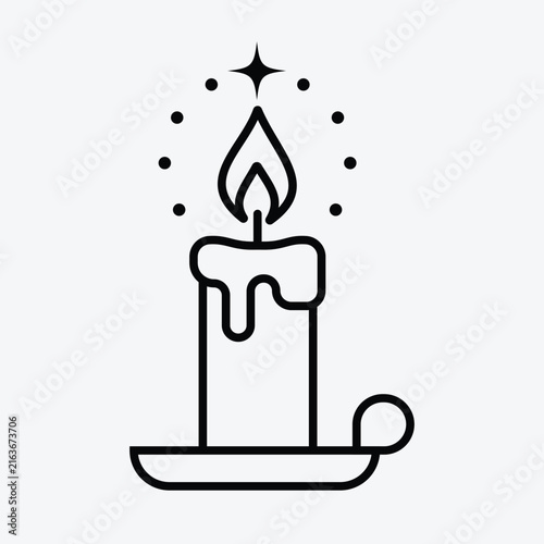 Line art illustration of a melting candle with flickering flame and dots