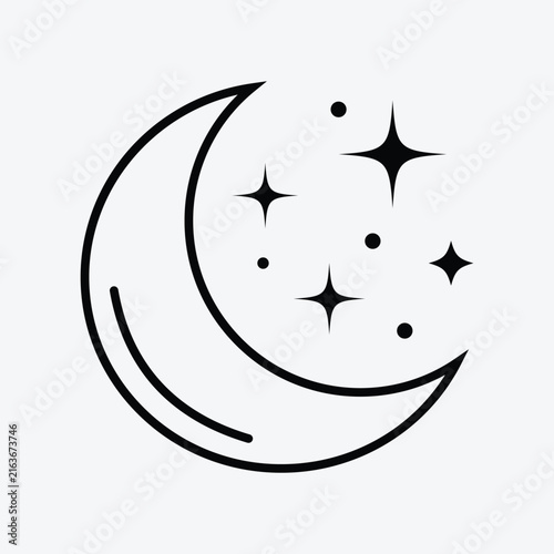 Crescent moon and stars illustration a simple black line drawing on white