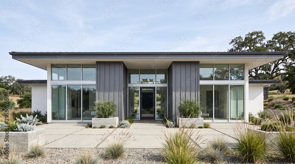 Fototapeta premium Modern Single Story Architectural Home Exterior