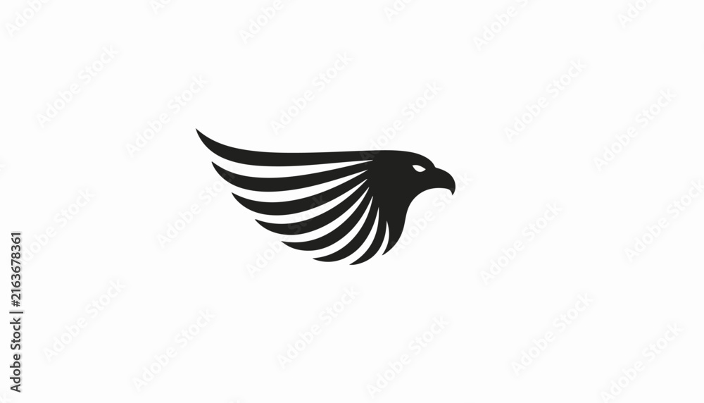 Fototapeta premium Silhouette of flying eagle against plain background