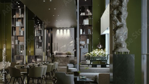 3D render animation 4K hotel lobby interior