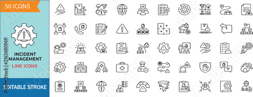 Incident Management Line Icon Set, Risk Assessment, Security, Emergency Response and Problem Solving Thin Line Icons