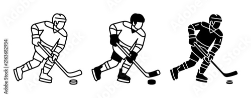 Canvas Print Ice Hockey Player Icons, Silhouette and Outline Vector Graphics for Sports and R
