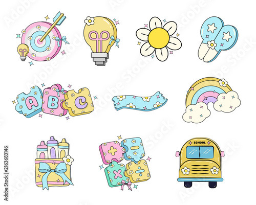 School supplies back to school vector Illustration set.
