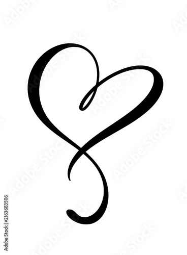 Calligraphy heart shape. Hand drawn love symbol isolated.
