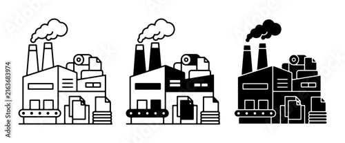 Factory Icons Set: Industrial Building Vector Graphics, Manufacturing Plant Symbols, Production Line Illustrations