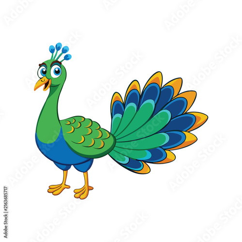 Cute peacock character vector illustration isolated on white background