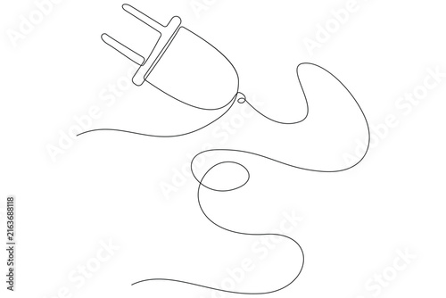 Canvas Print One continuous line drawing of plug inserting into electric outlet power socket