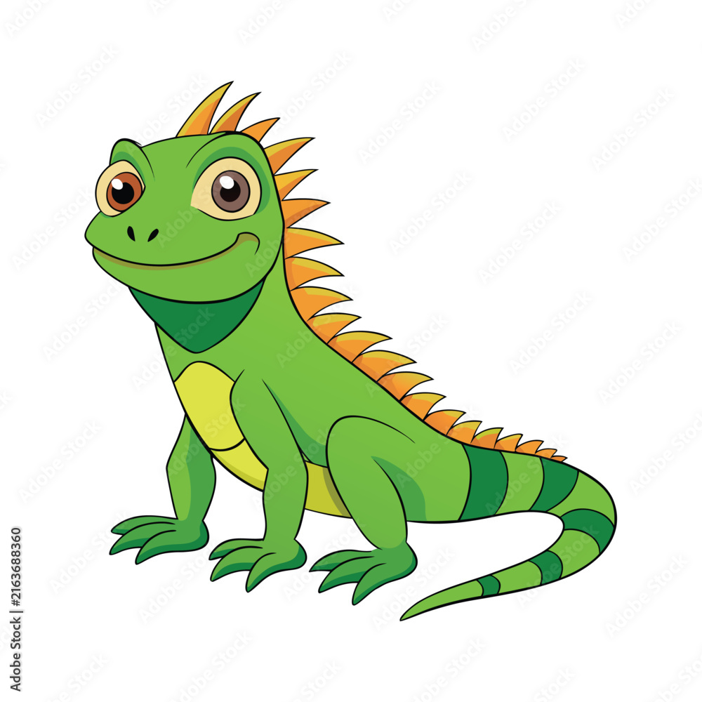 Fototapeta premium Cute green iguana character vector illustration isolated on white background