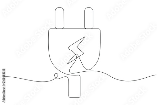 Canvas Print One continuous line drawing of plug inserting into electric outlet power socket