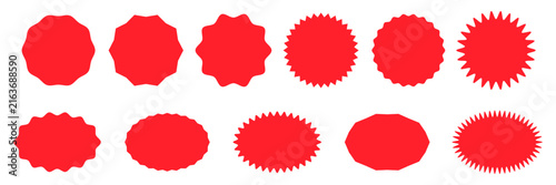 Set of red starburst stickers and promotional badge shapes, perfect for highlighting sales and special offers