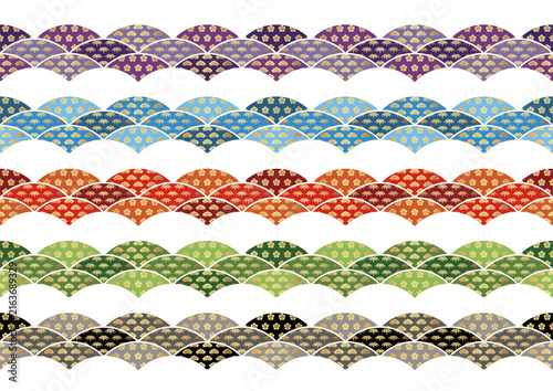 Set Of Vector Seamless Borders With Japanese Auspicious Vintage Patterns. Horizontally Repeatable.