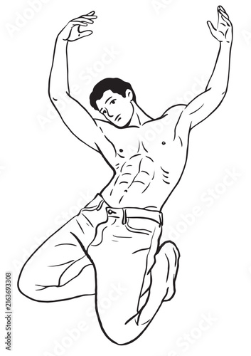 The man took off his shirt and was dancing.
Black Silhouette Vector Illustration,
Cartoon Sport and Wellness Drawing with Clean Outline Style