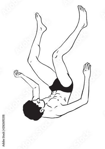 A man fell from a height.
Black Silhouette Vector Illustration,
Cartoon Sport and Wellness Drawing with Clean Outline Style